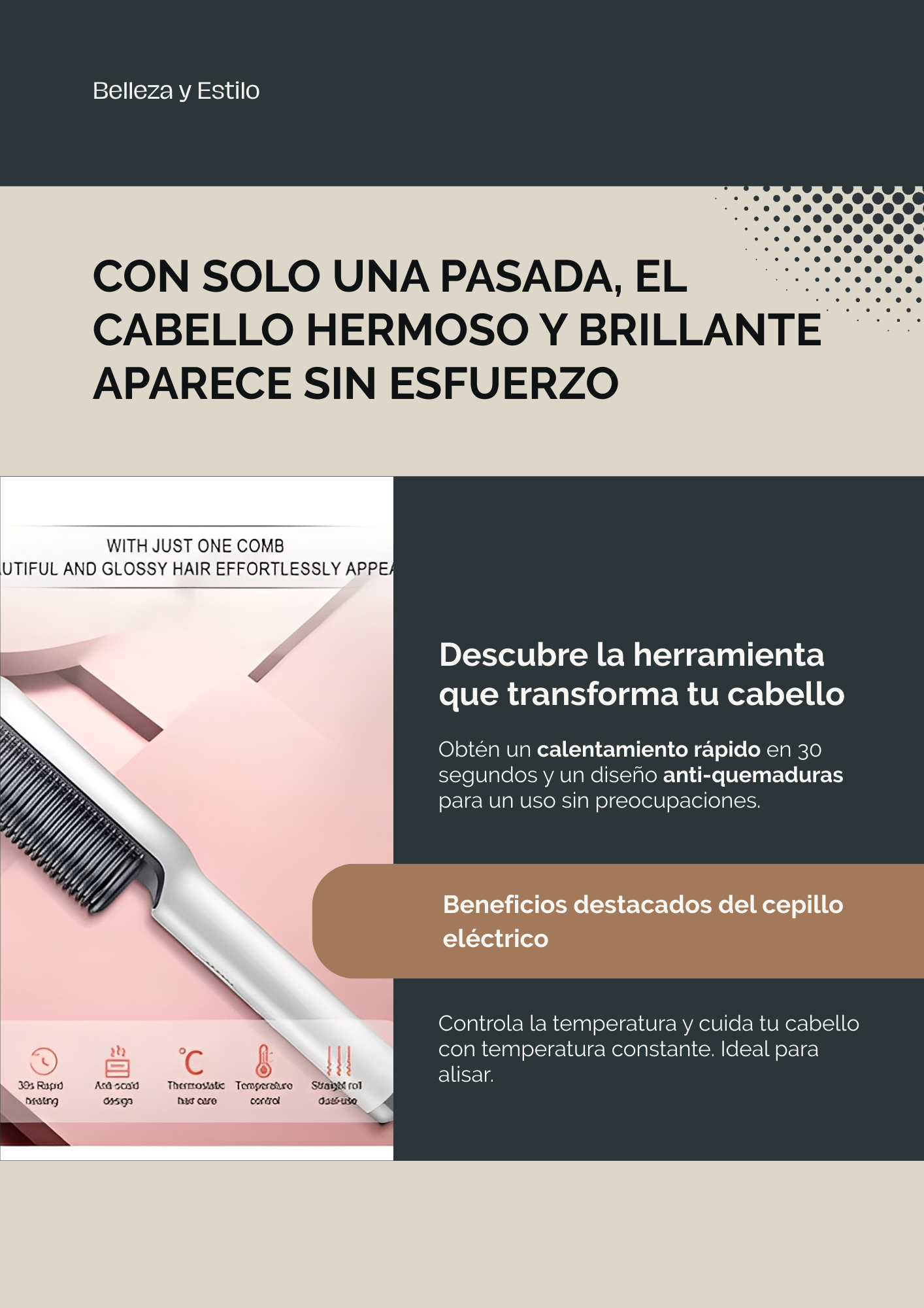 ✨ Cepillo Alisador Eléctrico – Liso Perfecto en Minutos ✨